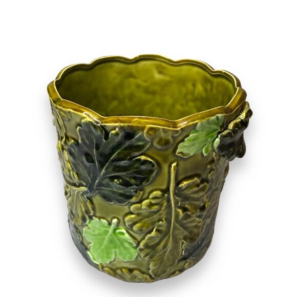 Mid-Century Modern Green Leaf Inspired Majolica Ceramic Pitcher & Planter RARE - Picture 9 of 11